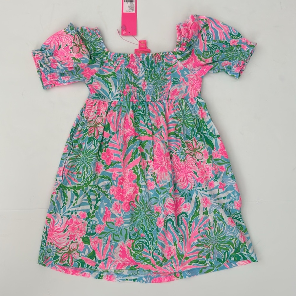 NWT Lilly Pulitzer Kids mini Delaney Dress Amalfi Blue Leaf it Wild Small - Picture 7 of 7